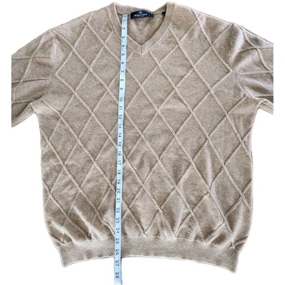 Bugatchi Diamond Stitch Cashmere Knit Tan V-neck Sweater Men's Size Large - Picture 7 of 7
